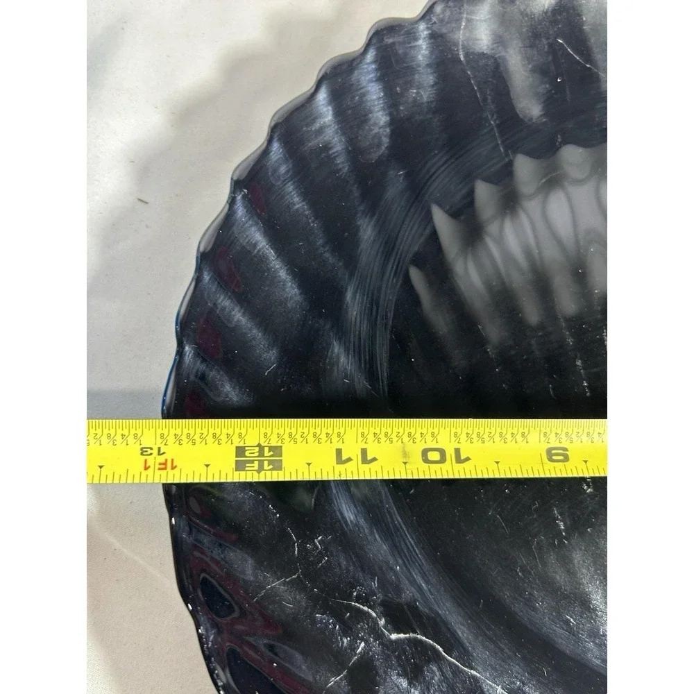 Vintage Shell Platter Plate Textured Black Glass 13